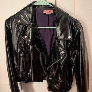 Miss Kitty Cropped Vinyl Motorcycle Jacket Size M